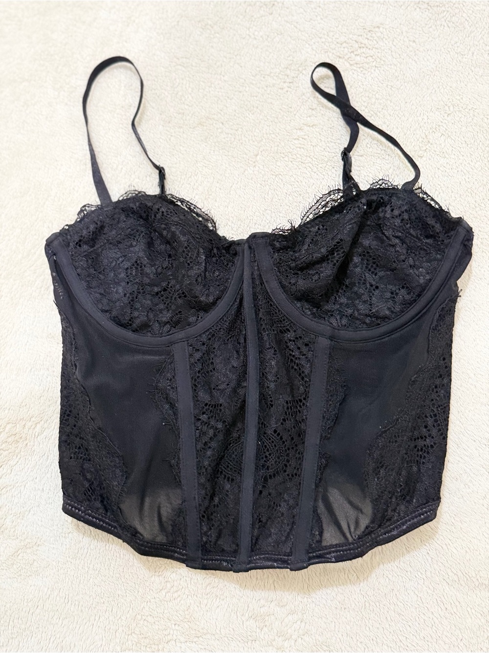 White Fox Boutique Black Lace Bustier Crop Top